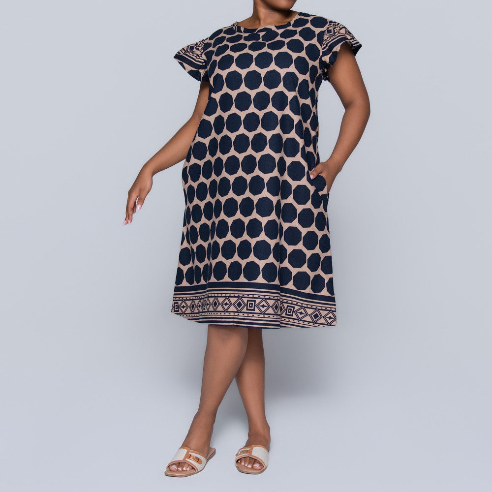 Border Print Short Sleeve Tunic