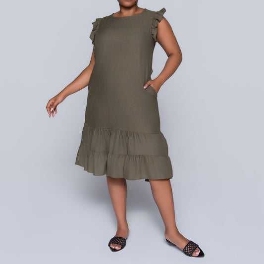 Olive Sleeveless Tiered Pocket Tunic