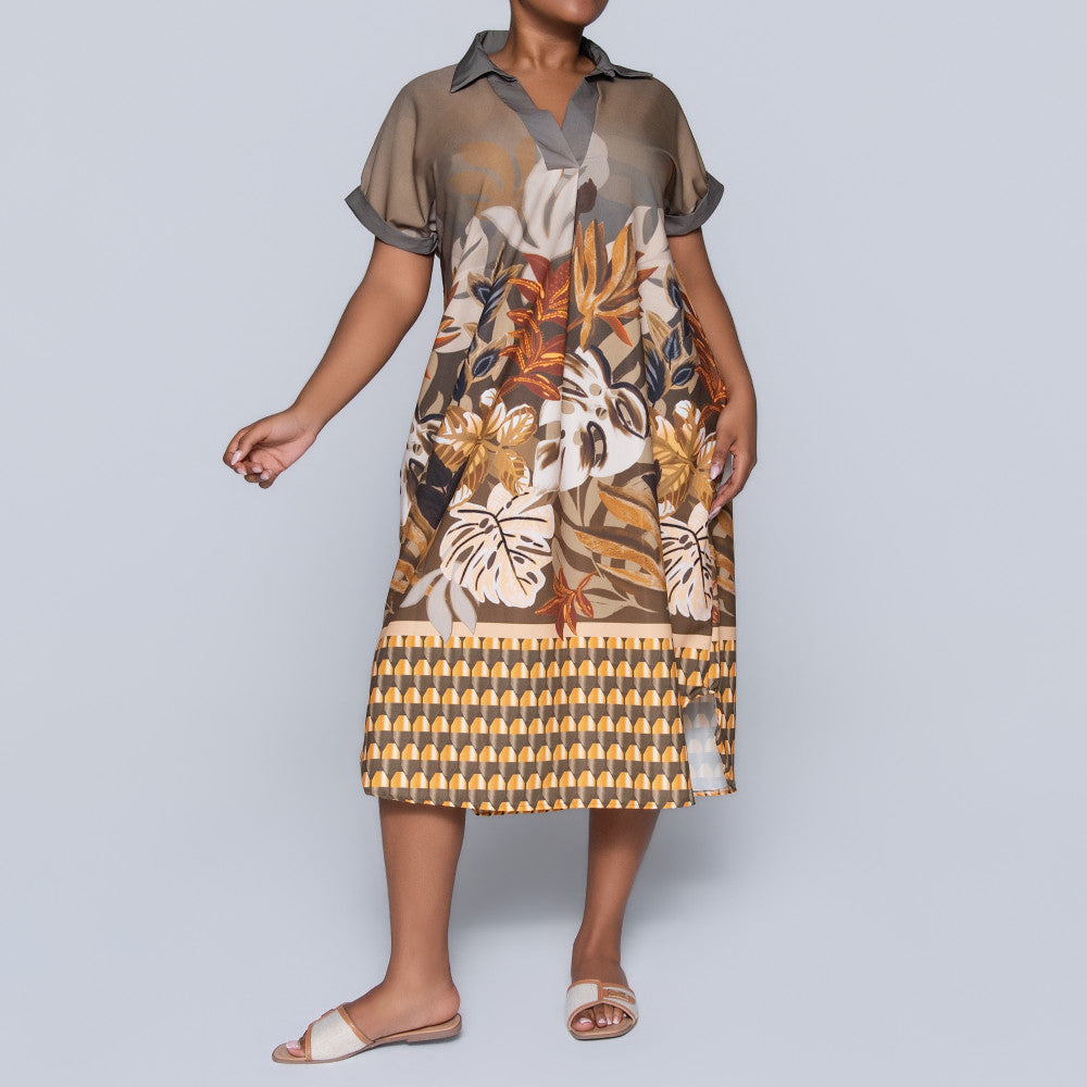 Short Sleeve Border Print Tunic