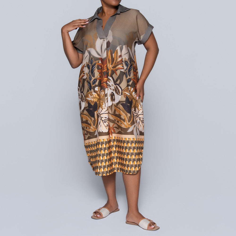 Short Sleeve Border Print Tunic