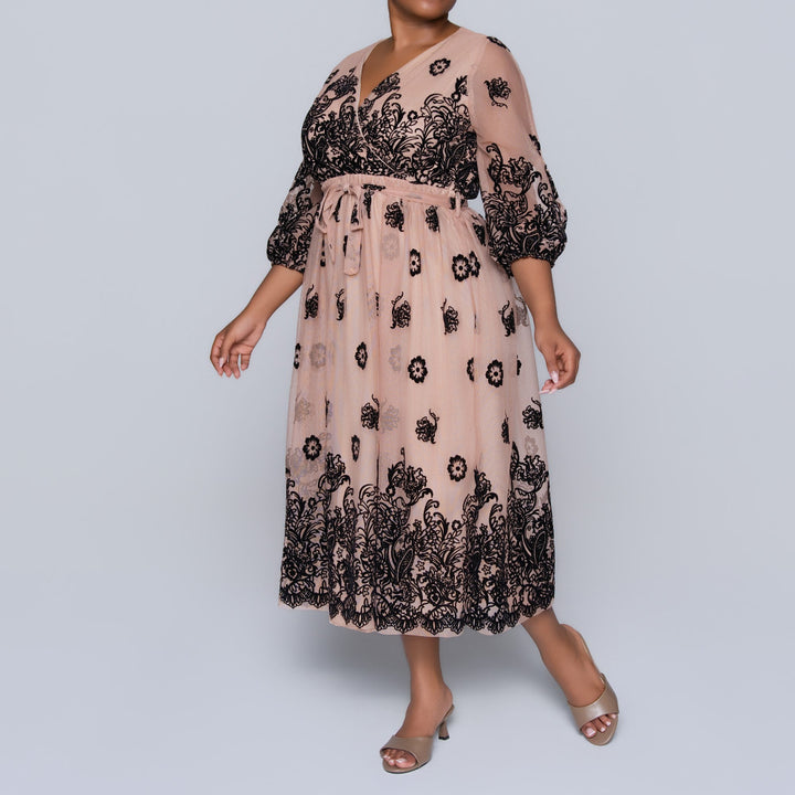 Mesh Flocking  Printed Dress