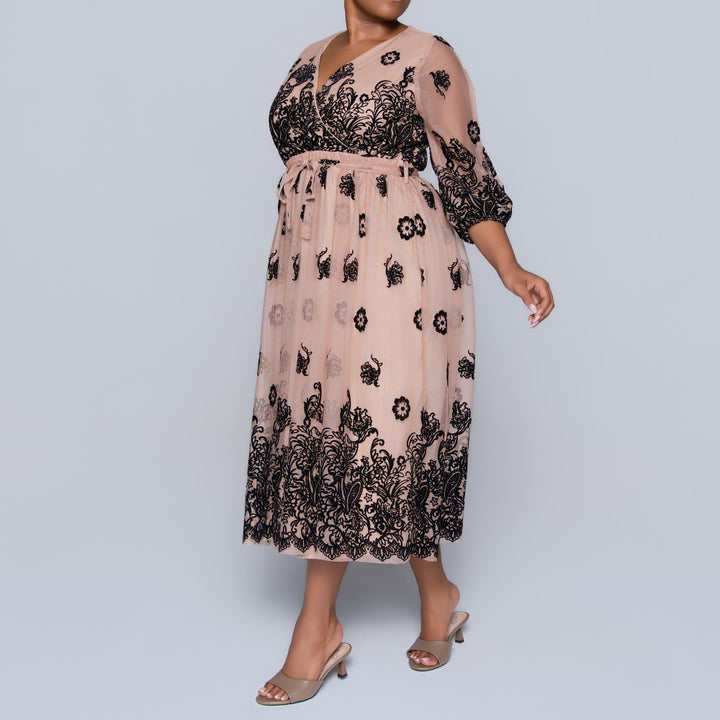 Mesh Flocking  Printed Dress