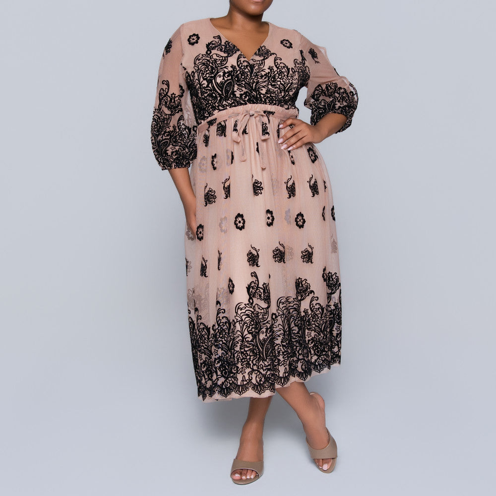 Mesh Flocking  Printed Dress