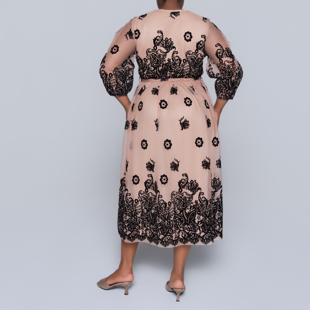 Mesh Flocking  Printed Dress