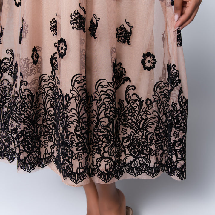 Mesh Flocking  Printed Dress