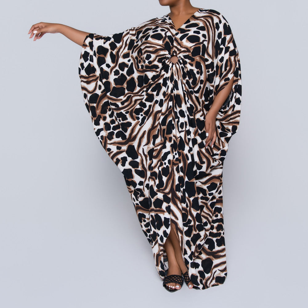 Printed Viscose Ring Detail Kaftan