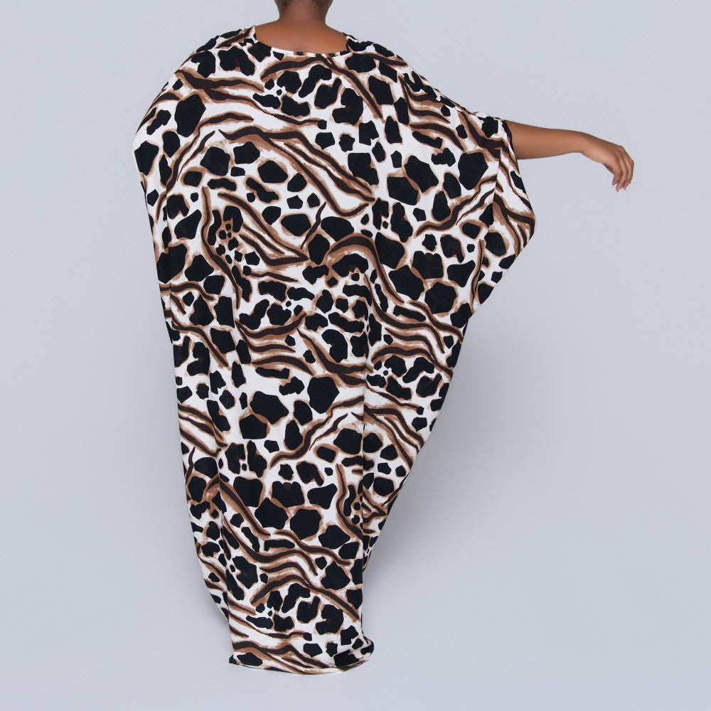 Printed Viscose Ring Detail Kaftan