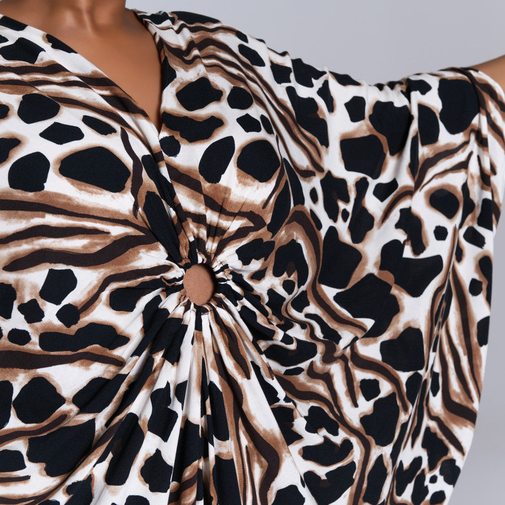 Printed Viscose Ring Detail Kaftan