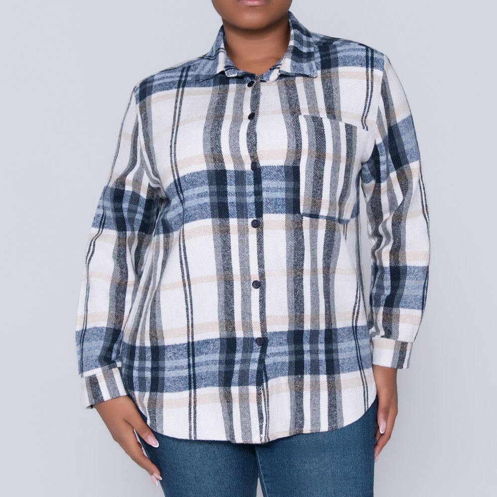 Navy Check Print Shacket