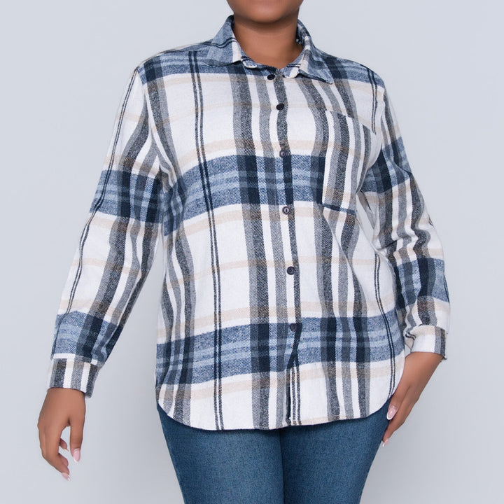 Navy Check Print Shacket