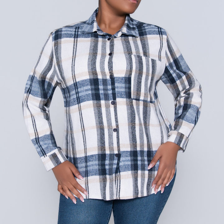 Navy Check Print Shacket