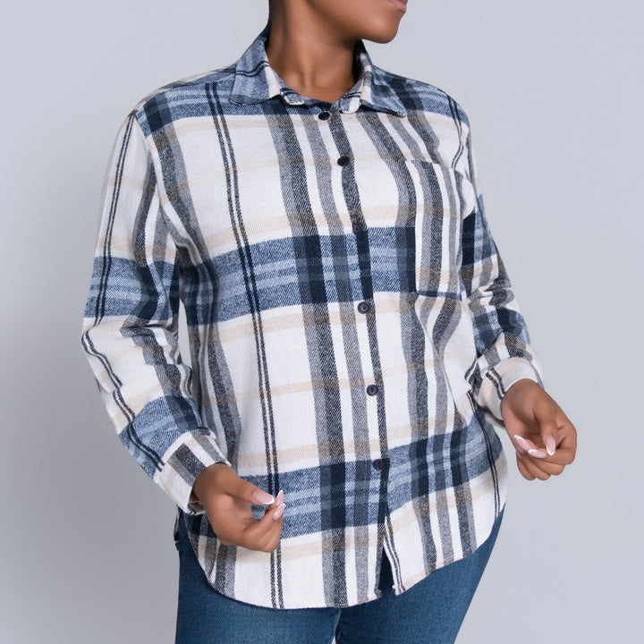 Navy Check Print Shacket