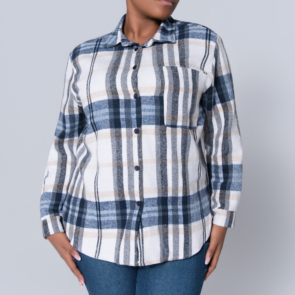 Navy Check Print Shacket