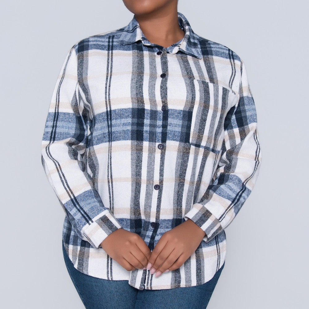 Navy Check Print Shacket