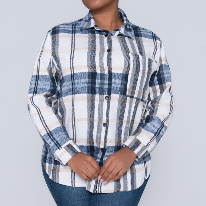 Navy Check Print Shacket