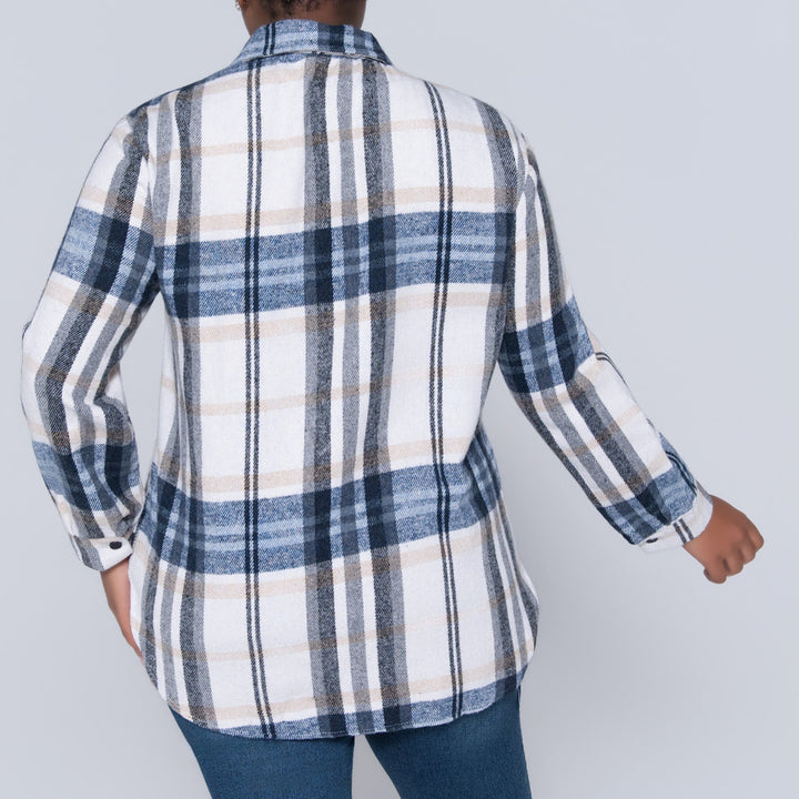 Navy Check Print Shacket