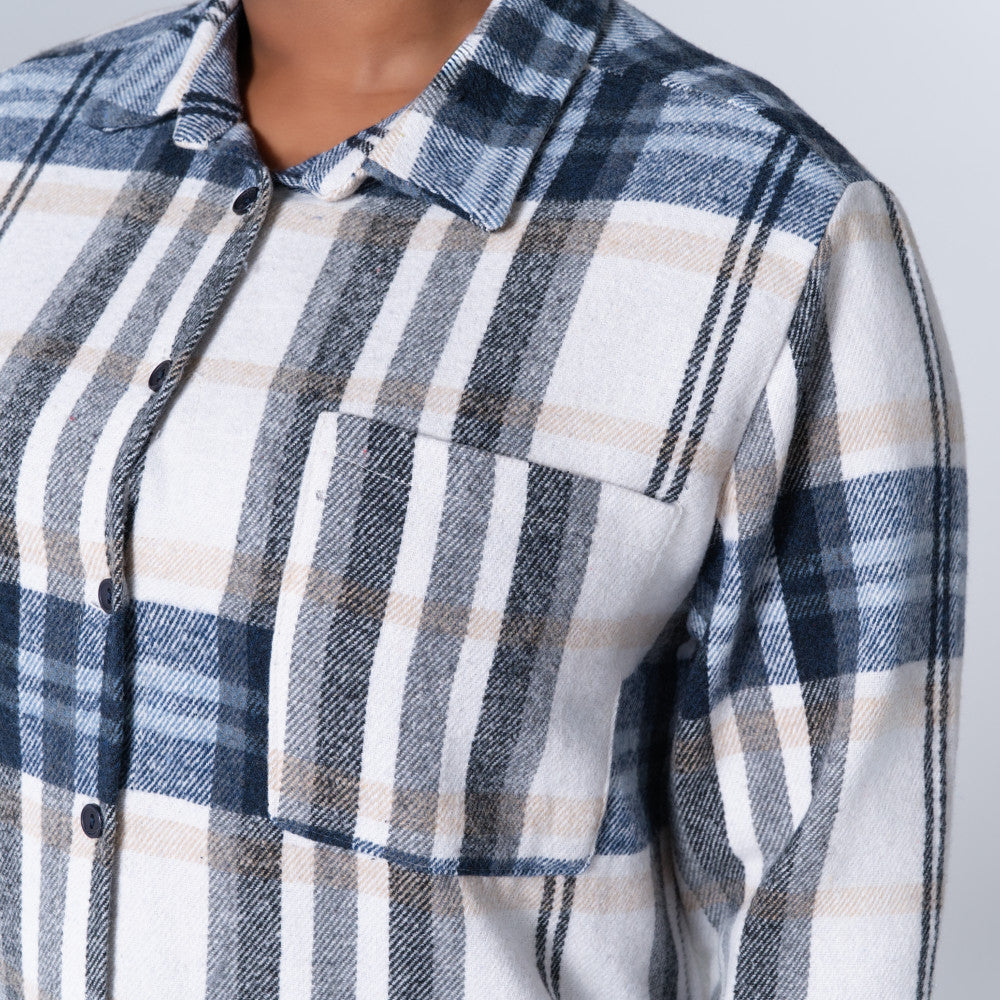 Navy Check Print Shacket