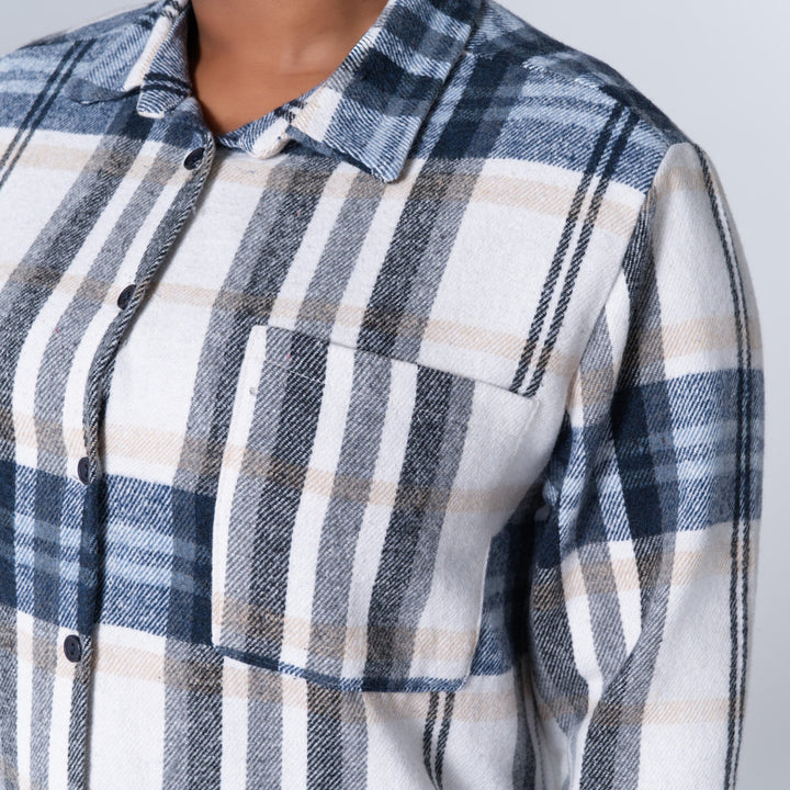 Navy Check Print Shacket