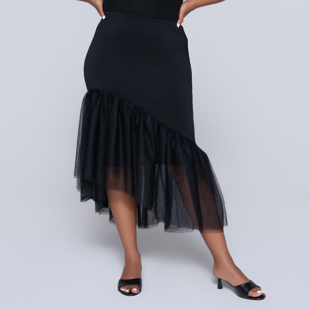 Scuba Mesh High Low Black Skirt
