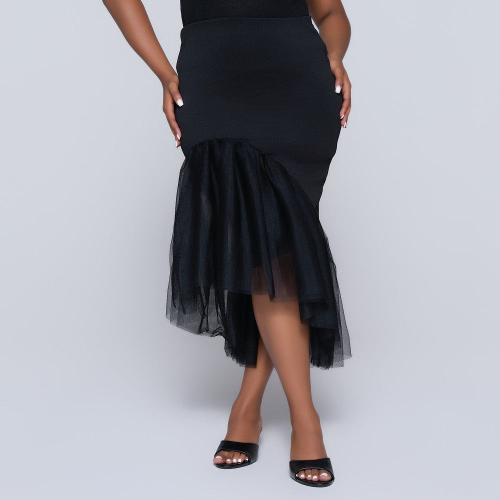 Scuba Mesh High Low Black Skirt