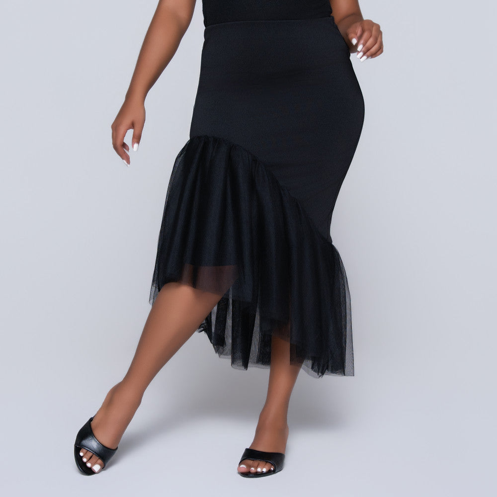 Scuba Mesh High Low Black Skirt