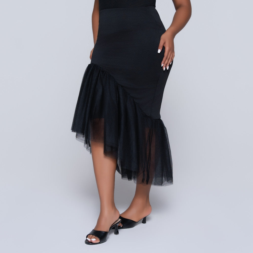 Scuba Mesh High Low Black Skirt