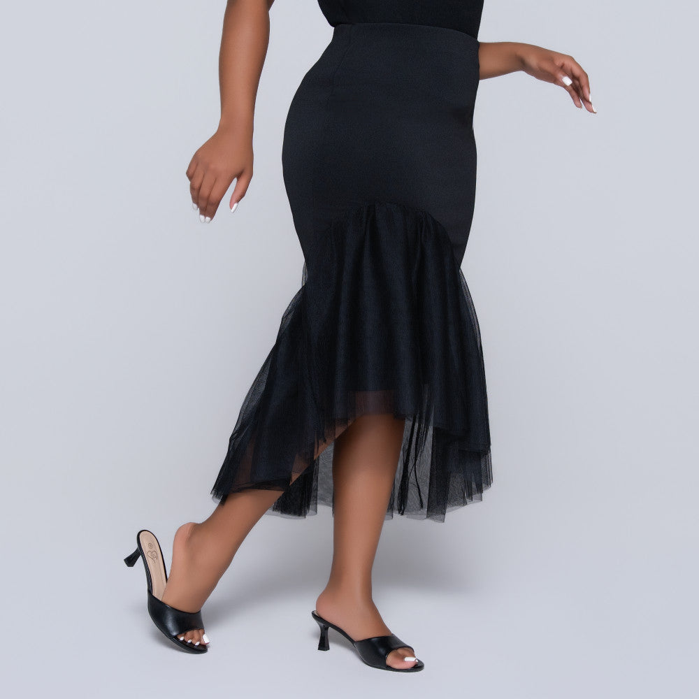 Scuba Mesh High Low Black Skirt
