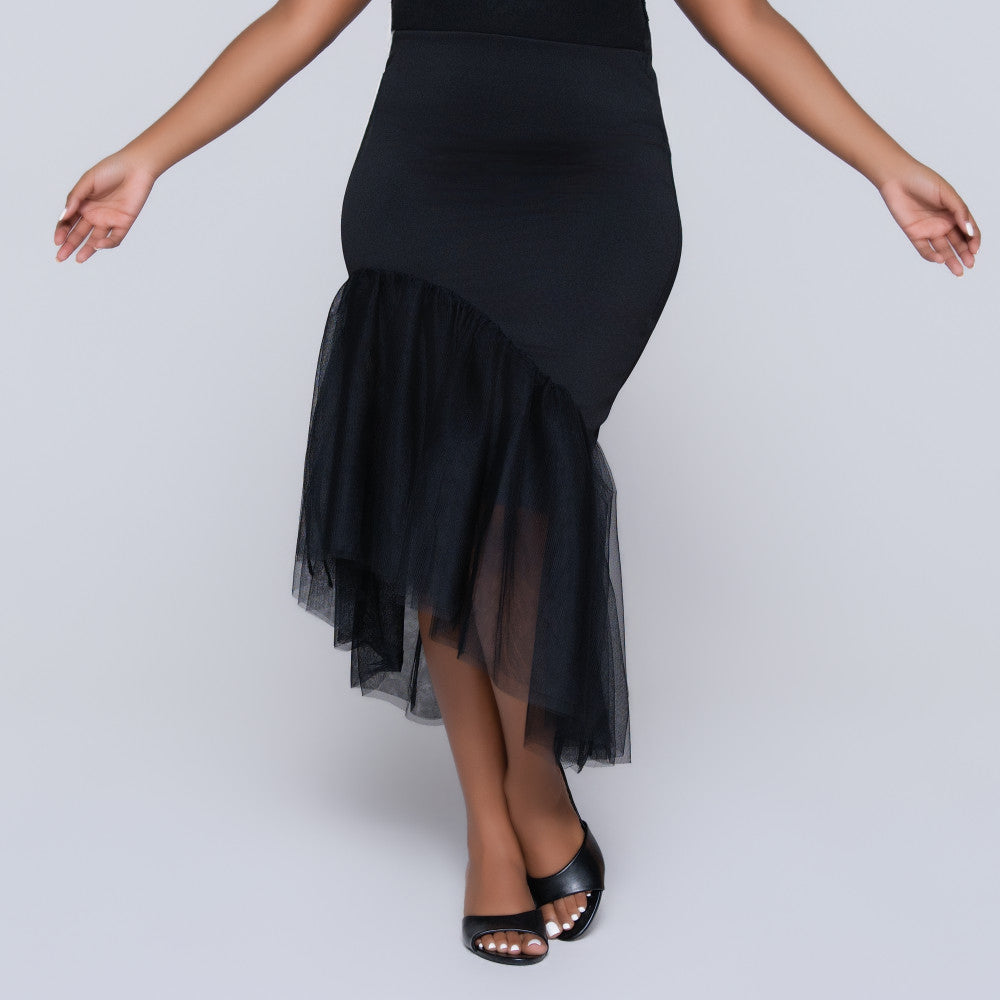 Scuba Mesh High Low Black Skirt
