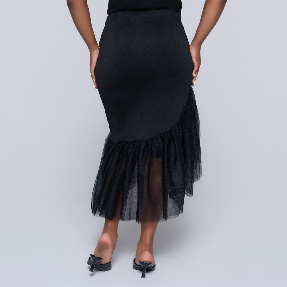 Scuba Mesh High Low Black Skirt