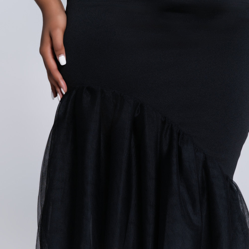 Scuba Mesh High Low Black Skirt
