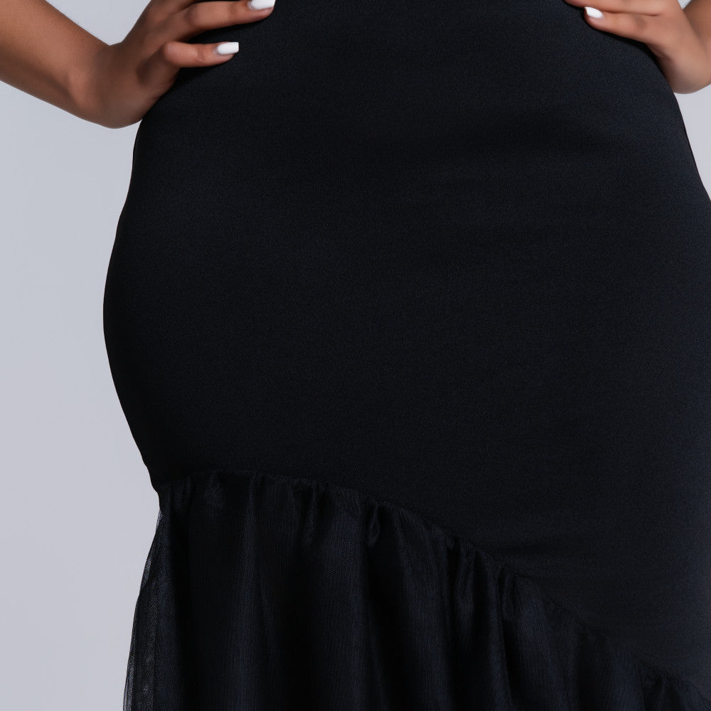 Scuba Mesh High Low Black Skirt