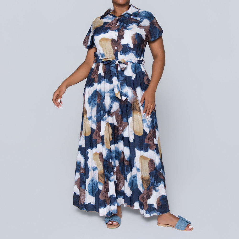 Pleated Tie-Belt Dress