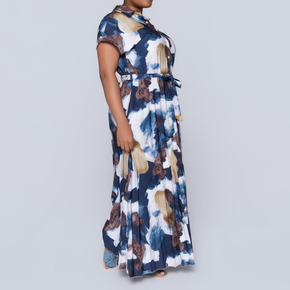 Pleated Tie-Belt Dress