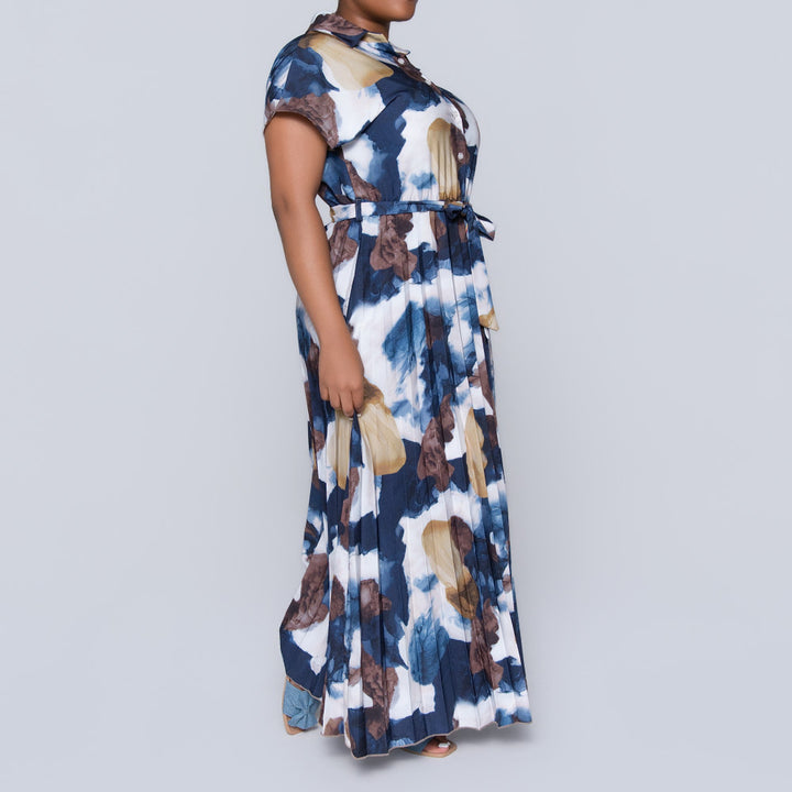 Pleated Tie-Belt Dress