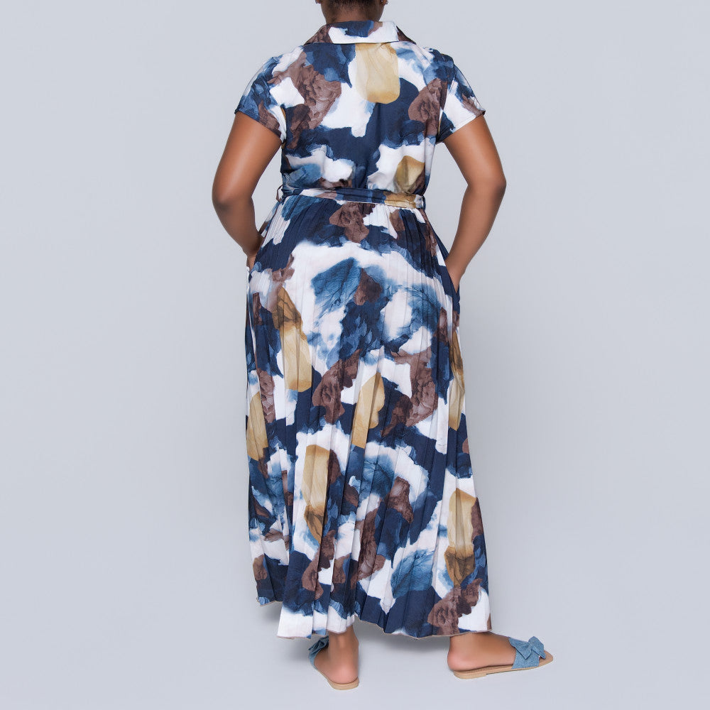 Pleated Tie-Belt Dress