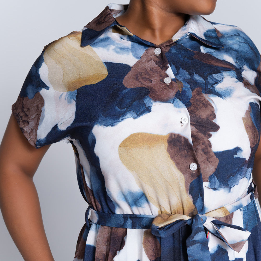 Pleated Tie-Belt Dress