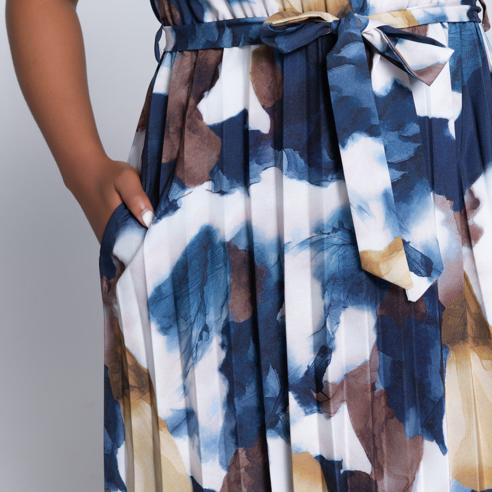 Pleated Tie-Belt Dress