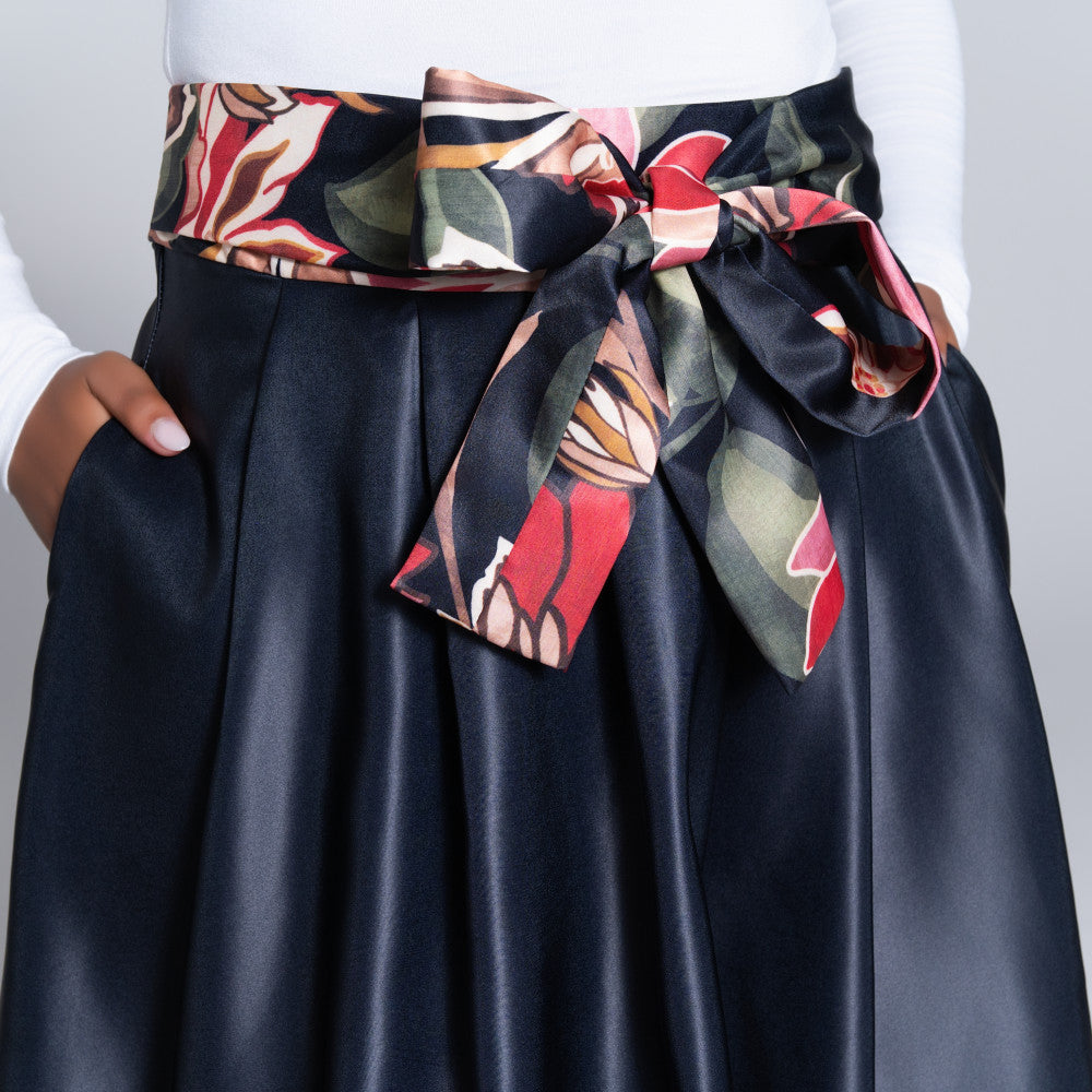 Black Printed Satin Skirt