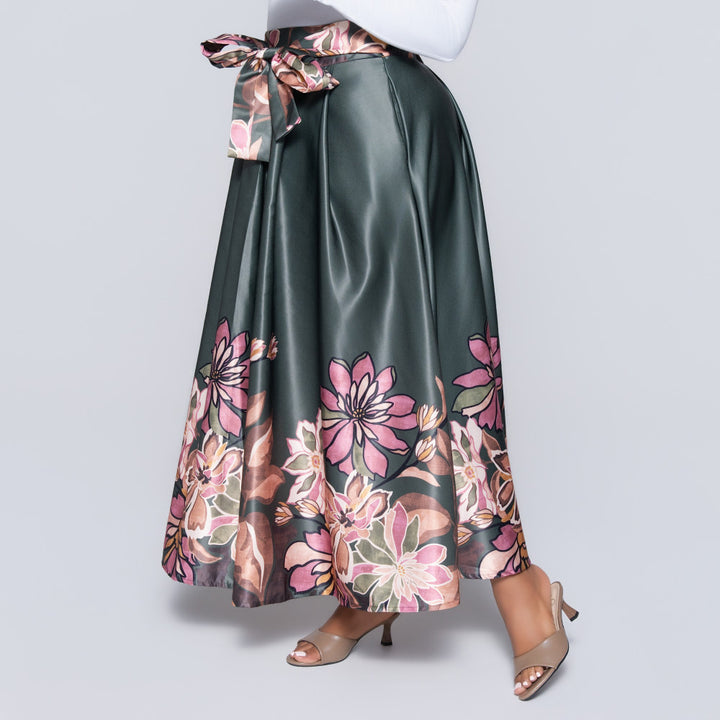 Green Printed Satin Skirt