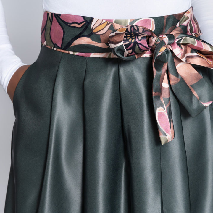 Green Printed Satin Skirt