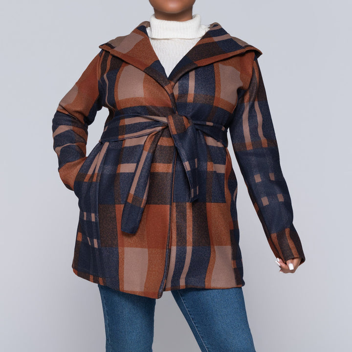 Check Print Melton Hooded Jacket