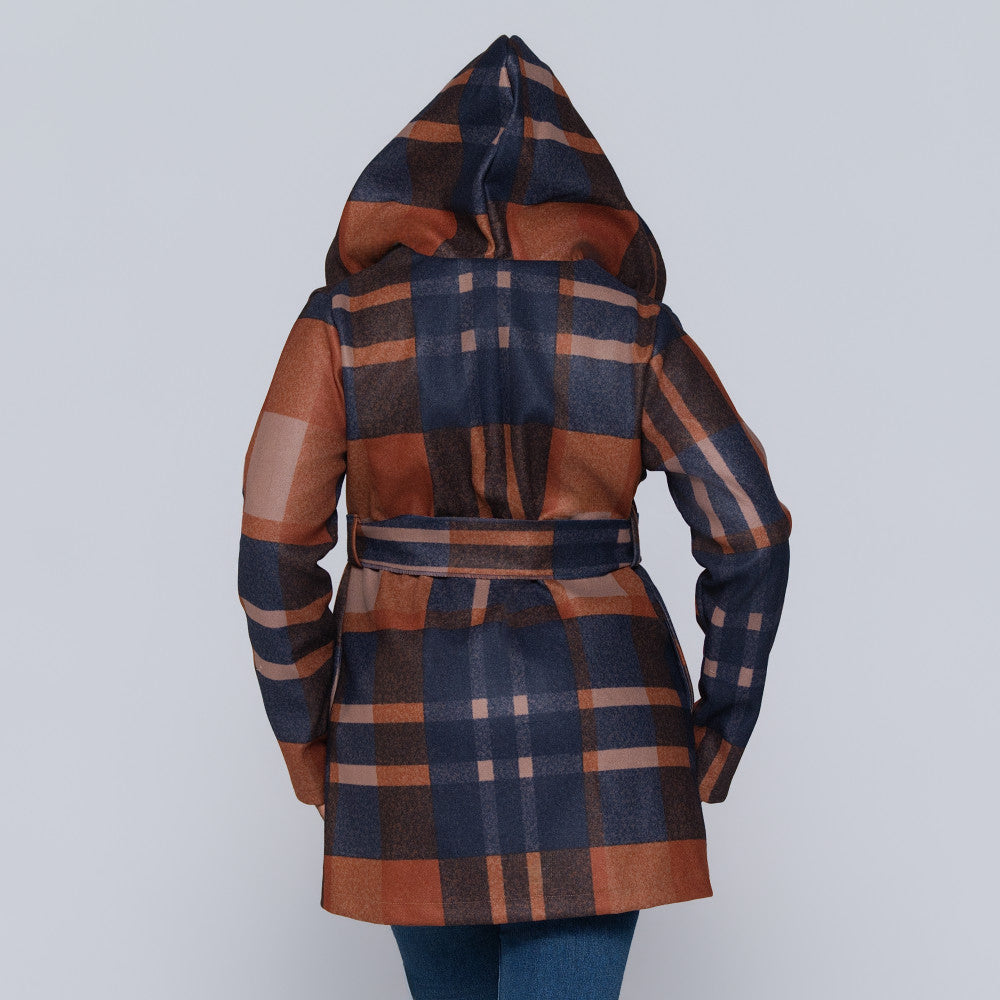 Check Print Melton Hooded Jacket