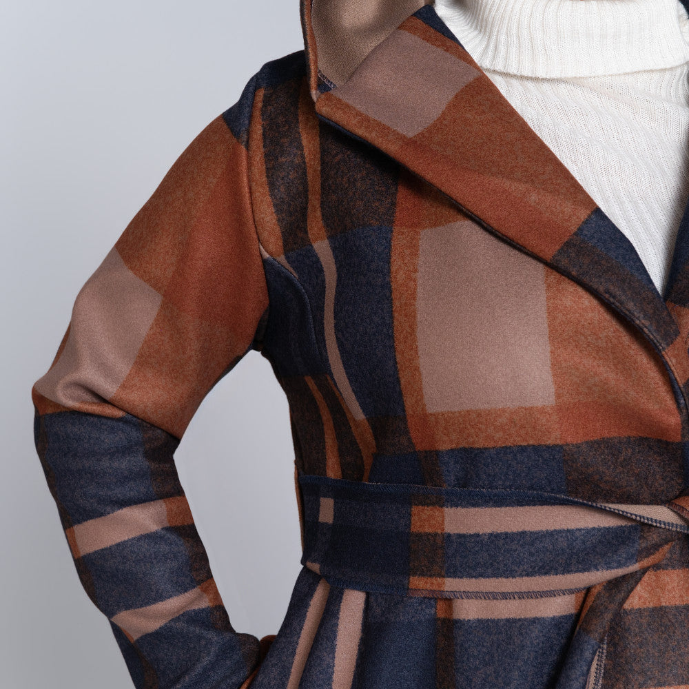 Check Print Melton Hooded Jacket