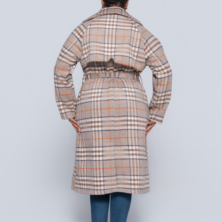 Brown Long Sleeve Check Print Melton Jacket
