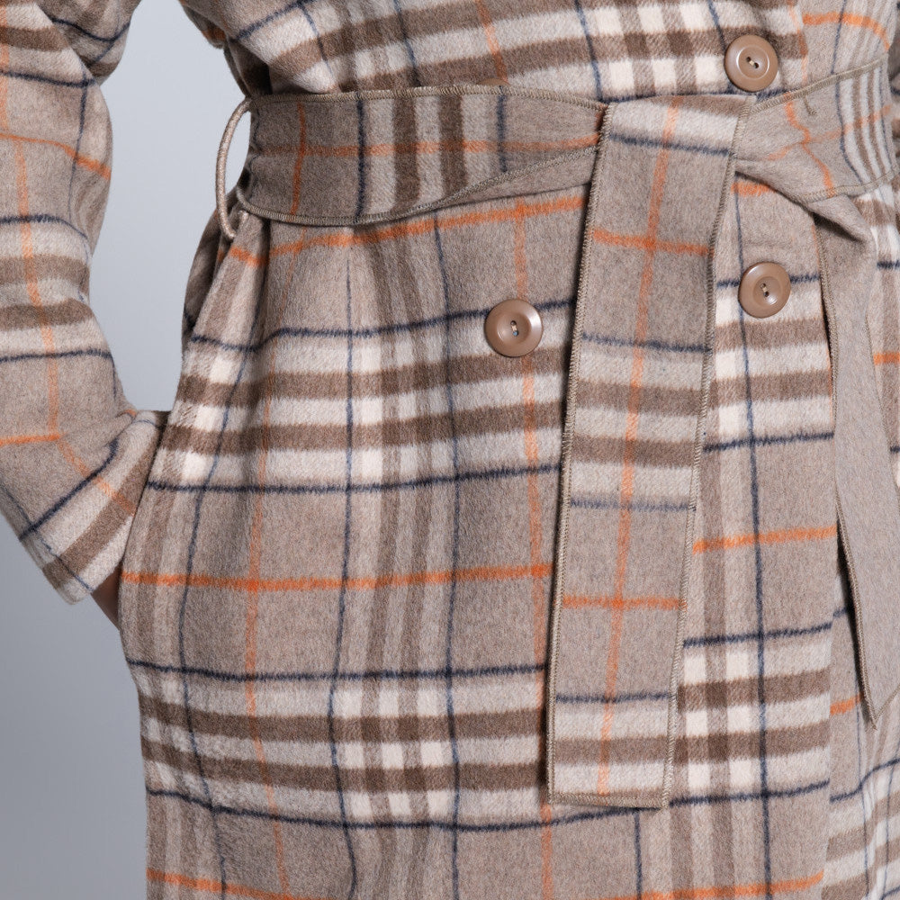 Brown Long Sleeve Check Print Melton Jacket