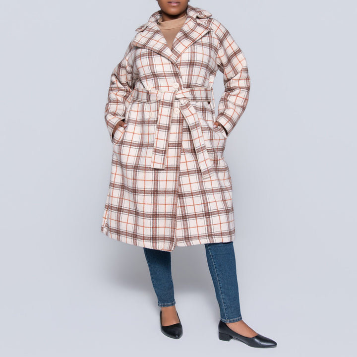 Stone Long Sleeve Check Print Melton Jacket