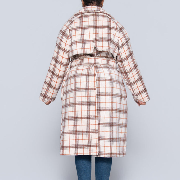 Stone Long Sleeve Check Print Melton Jacket