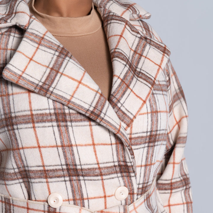 Stone Long Sleeve Check Print Melton Jacket