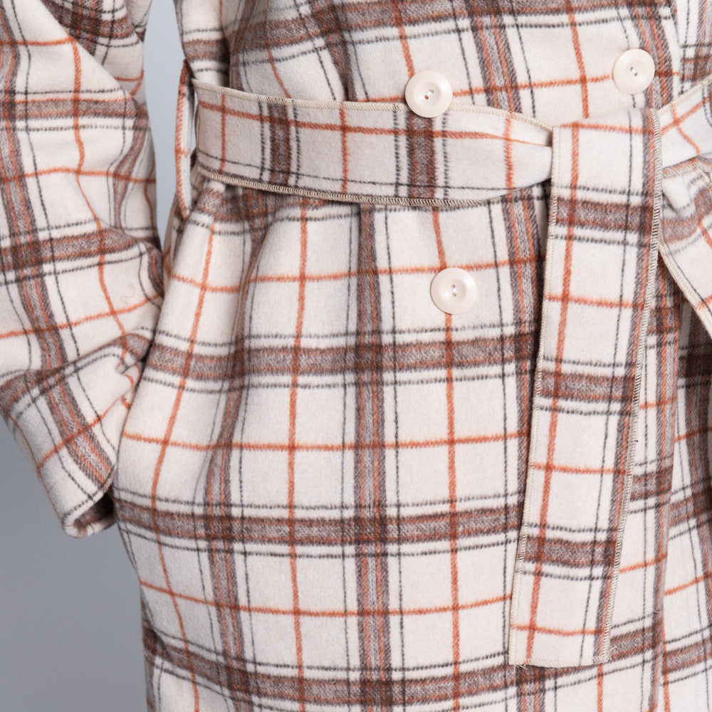 Stone Long Sleeve Check Print Melton Jacket