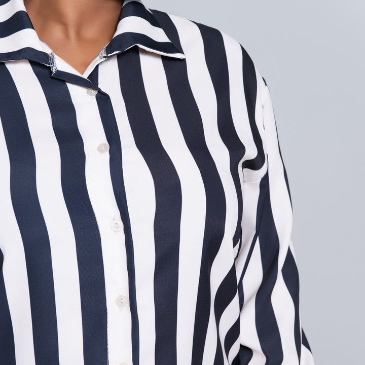 Long Sleeve Black/Stone Collar Edit Striped Top